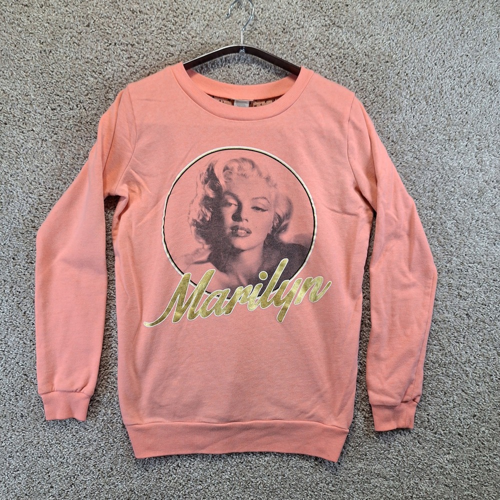 Marilyn Monroe Sweatshirt Womens Medium Peach Lace Back Graphic Pullover Casual